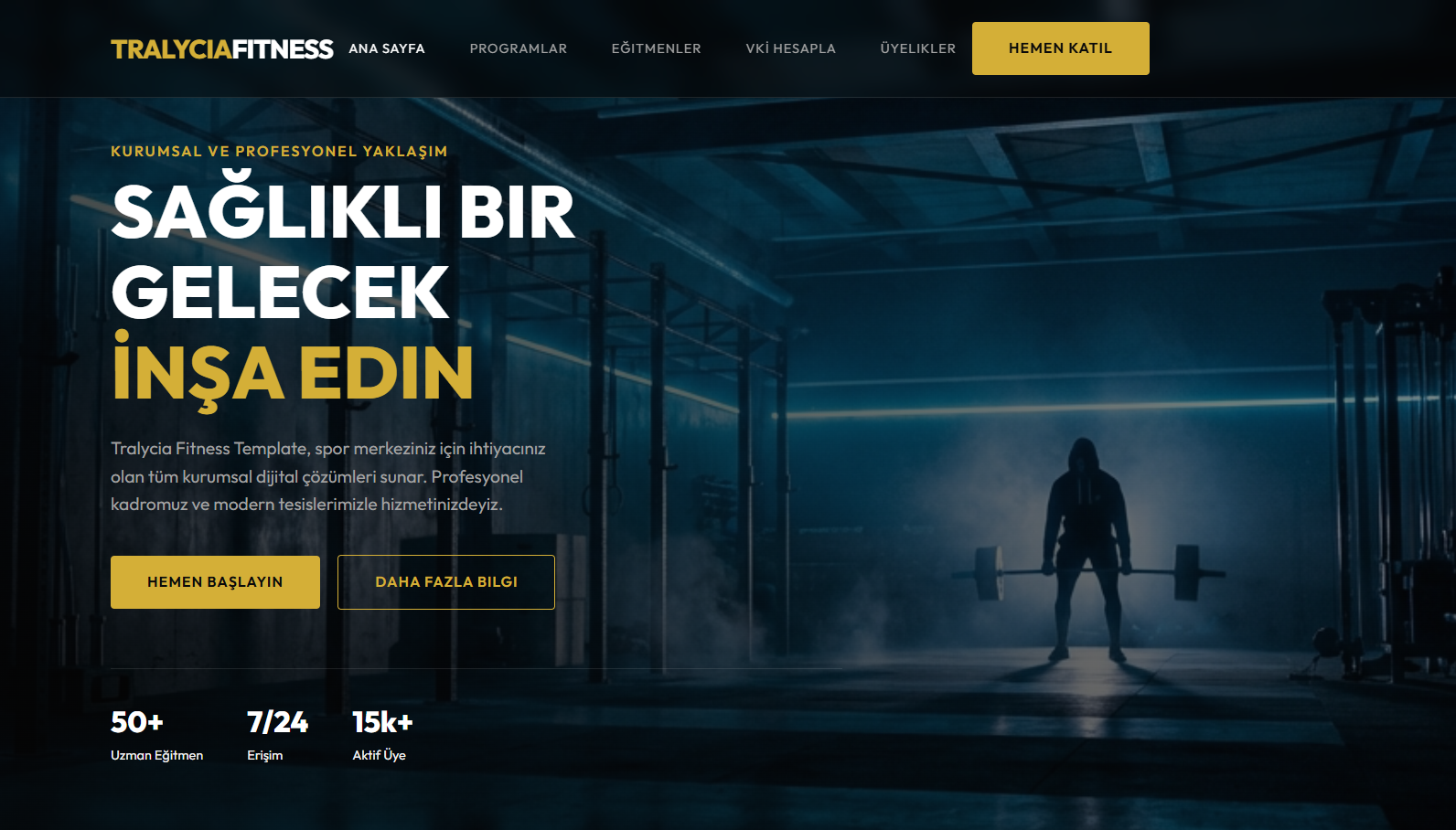 Tralycia Fitness şablonu ana görünüm