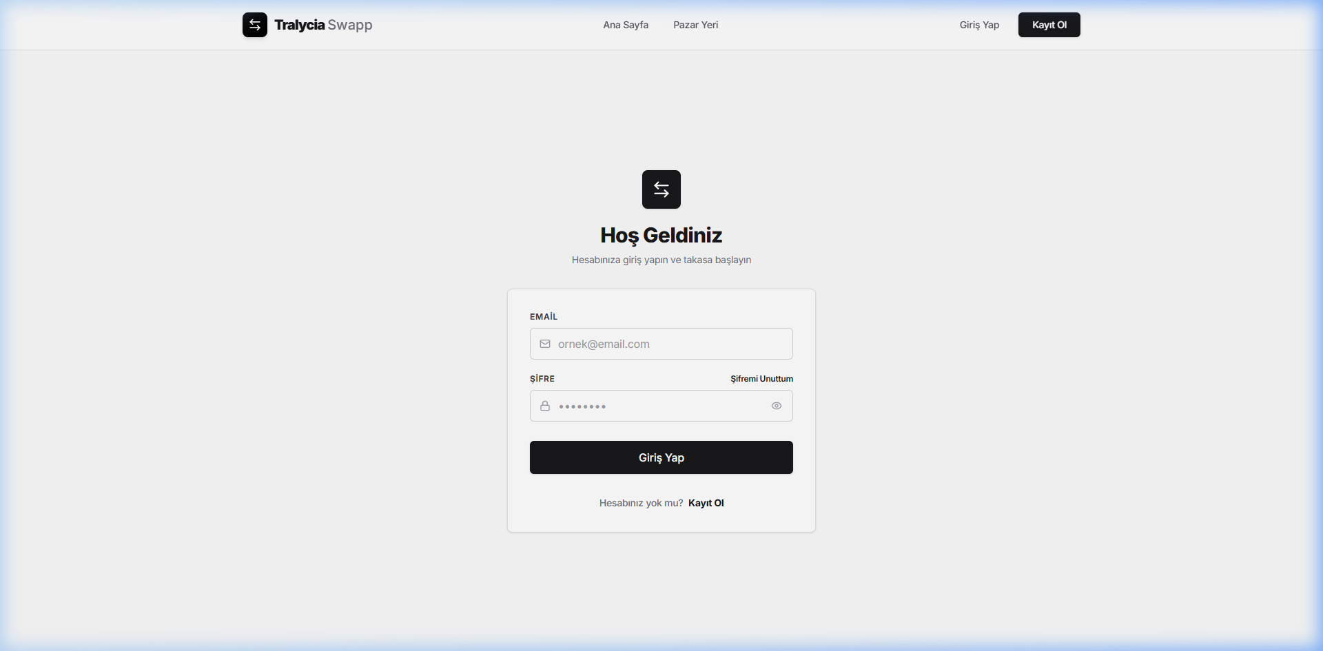Tralycia Swapp giriş ekranı